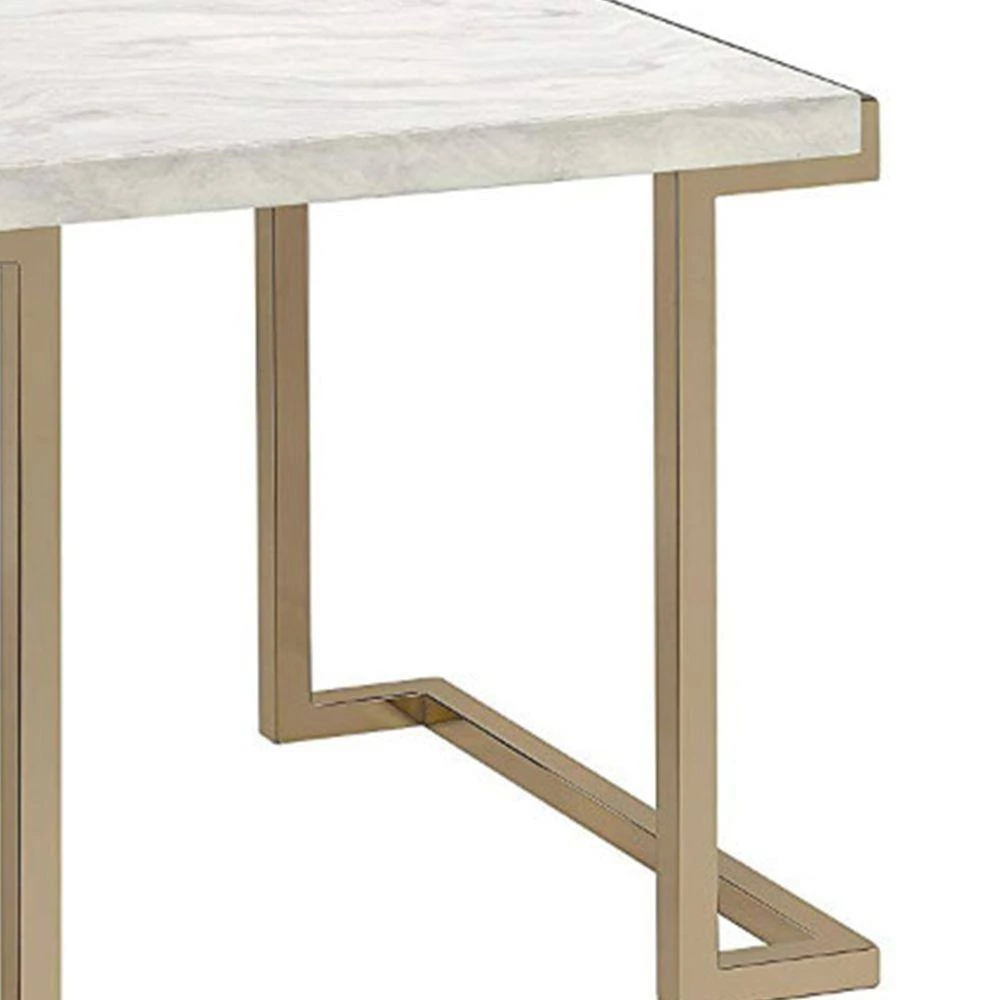 White and Gold Faux Marble Top End Table with Metal Base by Benjara 5 White and Gold Faux Marble Top End Table with Metal Base by Benjara - Image 5