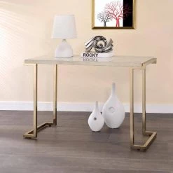 Contemporary 18 in. W White and Gold Metal Frame Sofa Table with Faux Marble Top by Benjara 13 Contemporary 18 in. W White and Gold Metal Frame Sofa Table with Faux Marble Top by Benjara -Cheap Benjara Store white and gold benjara end side tables bm218510 31 1000