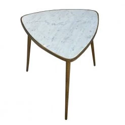 20 in. W White and Gold Plectrum Shape Marble Top Accent End Table with Metal Tripod Base by Benjara -Cheap Benjara Store white and gold benjara end side tables i305 hgm024 1f 1000