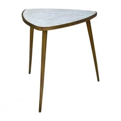 20 in. W White and Gold Plectrum Shape Marble Top Accent End Table with Metal Tripod Base by Benjara -Cheap Benjara Store white and gold benjara end side tables i305 hgm024 4f 1000