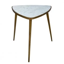 20 in. W White and Gold Plectrum Shape Marble Top Accent End Table with Metal Tripod Base by Benjara -Cheap Benjara Store white and gold benjara end side tables i305 hgm024 c3 1000