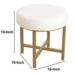 19 in. H White and Gold Round Shape Metal Framed Stool with Velvet Upholstered Seat by Benjara -Cheap Benjara Store white and gold benjara makeup vanities bm196058 44 1000