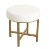 19 in. H White and Gold Round Shape Metal Framed Stool with Velvet Upholstered Seat by Benjara