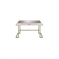 19 in. White and Gold Mirror Top Writing Desk by Benjara