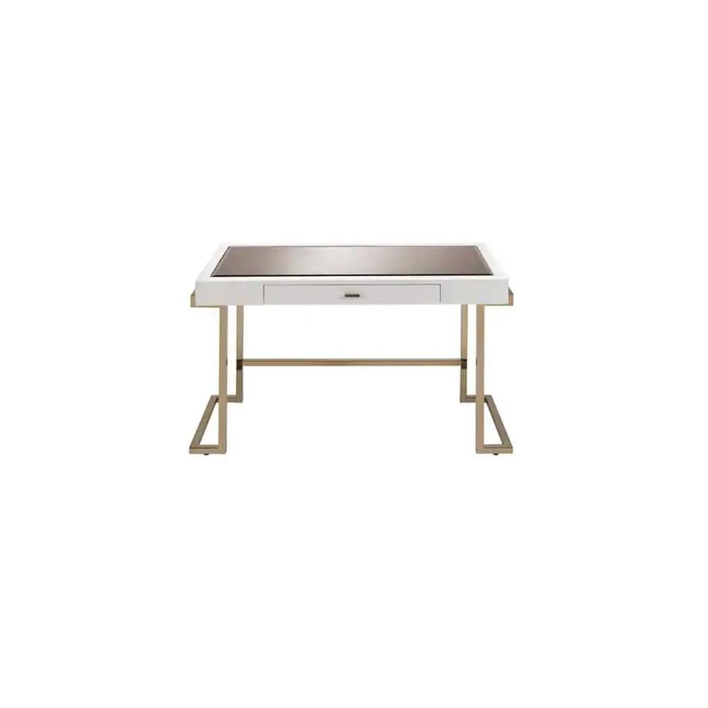 19 in. White and Gold Mirror Top Writing Desk by Benjara 1 19 in. White and Gold Mirror Top Writing Desk by Benjara
