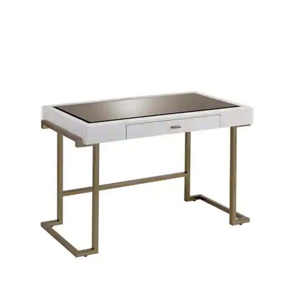 19 in. White and Gold Mirror Top Writing Desk by Benjara 2 19 in. White and Gold Mirror Top Writing Desk by Benjara - Image 2