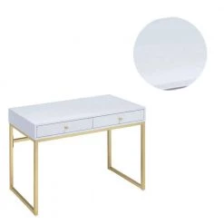 19 in. W White and Gold 2-Drawer Wooden Writing Desk with Sled Base by Benjara -Cheap Benjara Store white and gold benjara writing desks bm185350 4f 1000