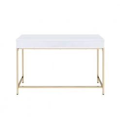20 in. W White and Gold Two Drawers Wooden Writing Desk with Tubular Metal Base by Benjara -Cheap Benjara Store white and gold benjara writing desks bm194312 1f 1000