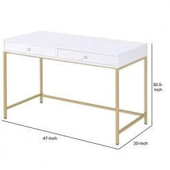 20 in. W White and Gold Two Drawers Wooden Writing Desk with Tubular Metal Base by Benjara -Cheap Benjara Store white and gold benjara writing desks bm194312 44 1000