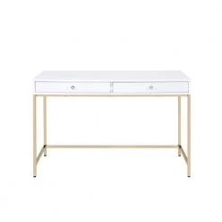 20 in. W White and Gold Two Drawers Wooden Writing Desk with Tubular Metal Base by Benjara -Cheap Benjara Store white and gold benjara writing desks bm194312 c3 1000
