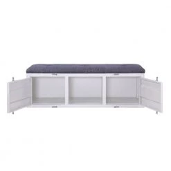 56 in. W White and Gray Metal Bench with Open Storage and Tufted Fabric Seat by Benjara -Cheap Benjara Store white and gray benjara bedroom benches bm204611 4f 1000