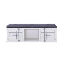 56 in. W White and Gray Metal Bench with Open Storage and Tufted Fabric Seat by Benjara -Cheap Benjara Store white and gray benjara bedroom benches bm204611 c3 1000