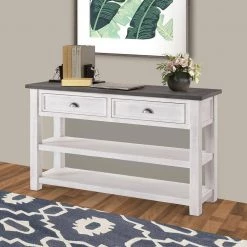 16 in. L 2-Drawers White and Gray Coastal Rectangle Wooden Console Table by Benjara -Cheap Benjara Store white and gray benjara console tables bm205981 31 1000