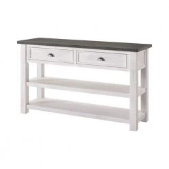 16 in. L 2-Drawers White and Gray Coastal Rectangle Wooden Console Table by Benjara