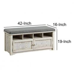 Spacious White and Gray Wooden Shoe Bench with Linen Upholstered Cushioned Seat 42" L x 16" W x 19" H by Benjara 9 Spacious White and Gray Wooden Shoe Bench with Linen Upholstered Cushioned Seat 42" L x 16" W x 19" H by Benjara -Cheap Benjara Store white and gray benjara dining benches bm187155 1f 1000