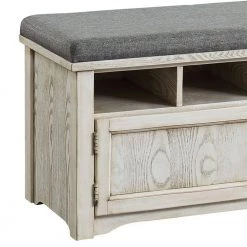 Spacious White and Gray Wooden Shoe Bench with Linen Upholstered Cushioned Seat 42" L x 16" W x 19" H by Benjara 8 Spacious White and Gray Wooden Shoe Bench with Linen Upholstered Cushioned Seat 42" L x 16" W x 19" H by Benjara -Cheap Benjara Store white and gray benjara dining benches bm187155 4f 1000