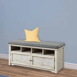Spacious White and Gray Wooden Shoe Bench with Linen Upholstered Cushioned Seat 42" L x 16" W x 19" H by Benjara 7 Spacious White and Gray Wooden Shoe Bench with Linen Upholstered Cushioned Seat 42" L x 16" W x 19" H by Benjara -Cheap Benjara Store white and gray benjara dining benches bm187155 c3 1000