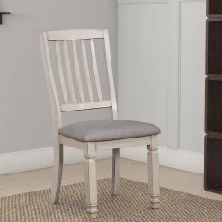 Antique White and Gray Slatted Back Side Chair with Fabric Seat (Set of 2) by Benjara -Cheap Benjara Store white and gray benjara dining chairs bm183258 31 1000