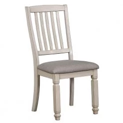 Antique White and Gray Slatted Back Side Chair with Fabric Seat (Set of 2) by Benjara
