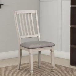 Antique White and Gray Slatted Back Side Chair with Fabric Seat (Set of 2) by Benjara -Cheap Benjara Store white and gray benjara dining chairs bm183258 c3 1000