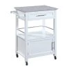 Granite Inlaid Spacious White and Gray Wooden Kitchen Cart by Benjara