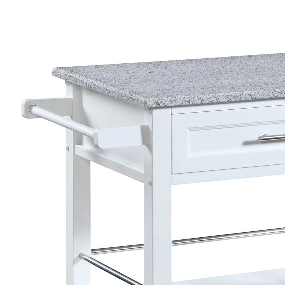 Granite Inlaid Spacious White and Gray Wooden Kitchen Cart by Benjara 2 Granite Inlaid Spacious White and Gray Wooden Kitchen Cart by Benjara - Image 2