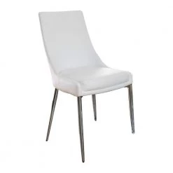 White and Silver Leatherette Upholstered Metal Side Chair with Tapered Legs (Pack of 2) by Benjara -Cheap Benjara Store white and silver benjara accent chairs bm183312 31 1000