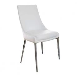 White and Silver Leatherette Upholstered Metal Side Chair with Tapered Legs (Pack of 2) by Benjara
