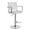 Modern 41.25 in. H White and Silver Leatherette Padded Metal Bar Stool with Arms by Benjara