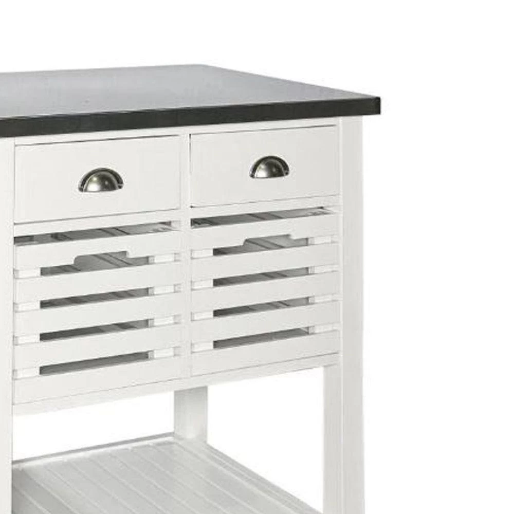 White and Silver Wooden Kitchen Cart with Caster Wheels and 4-Drawers by Benjara 4 White and Silver Wooden Kitchen Cart with Caster Wheels and 4-Drawers by Benjara - Image 4
