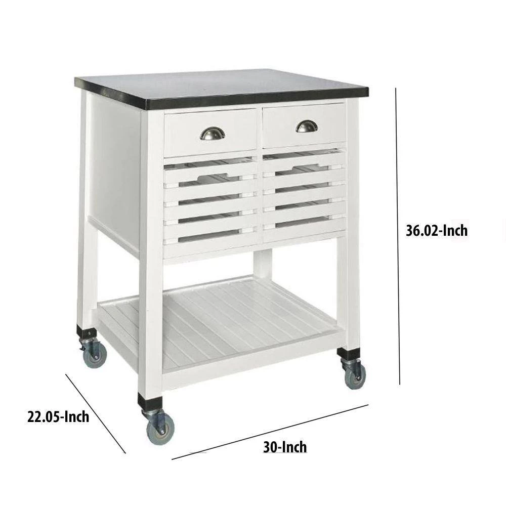 White and Silver Wooden Kitchen Cart with Caster Wheels and 4-Drawers by Benjara 5 White and Silver Wooden Kitchen Cart with Caster Wheels and 4-Drawers by Benjara - Image 5