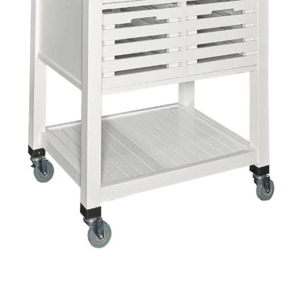 White and Silver Wooden Kitchen Cart with Caster Wheels and 4-Drawers by Benjara 3 White and Silver Wooden Kitchen Cart with Caster Wheels and 4-Drawers by Benjara - Image 3