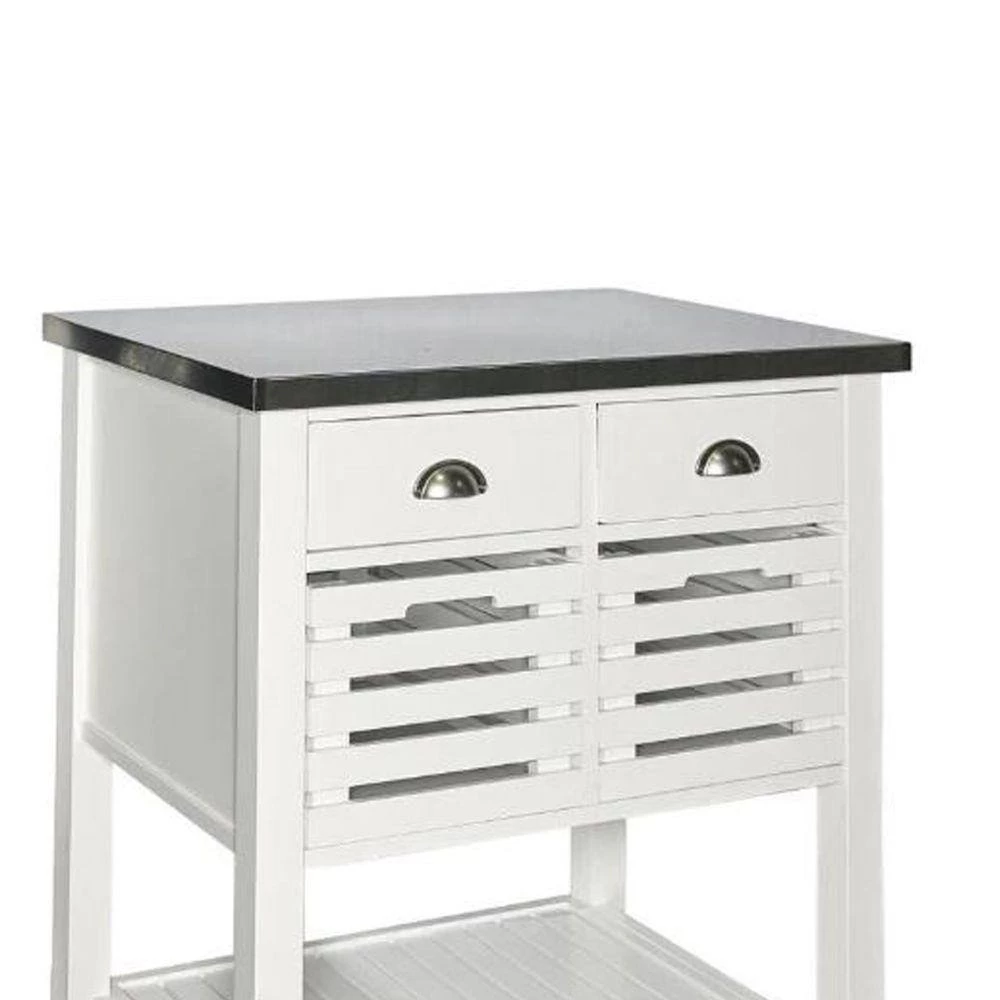 White and Silver Wooden Kitchen Cart with Caster Wheels and 4-Drawers by Benjara 2 White and Silver Wooden Kitchen Cart with Caster Wheels and 4-Drawers by Benjara - Image 2