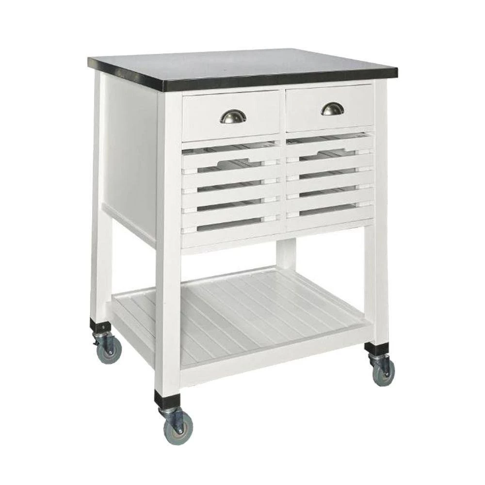 White and Silver Wooden Kitchen Cart with Caster Wheels and 4-Drawers by Benjara 6 White and Silver Wooden Kitchen Cart with Caster Wheels and 4-Drawers by Benjara - Image 6
