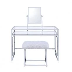 White and Silver Glass and Metal Vanity Set with Faux Fur Stool by Benjara 10 White and Silver Glass and Metal Vanity Set with Faux Fur Stool by Benjara -Cheap Benjara Store white and silver benjara makeup vanities bm191403 c3 1000