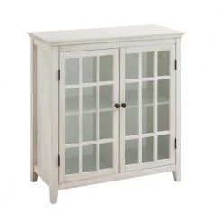 15.75 in. L x 36 in. W x 38 in. H White Wooden 2-Door Cabinet with Four Storage Compartments by Benjara