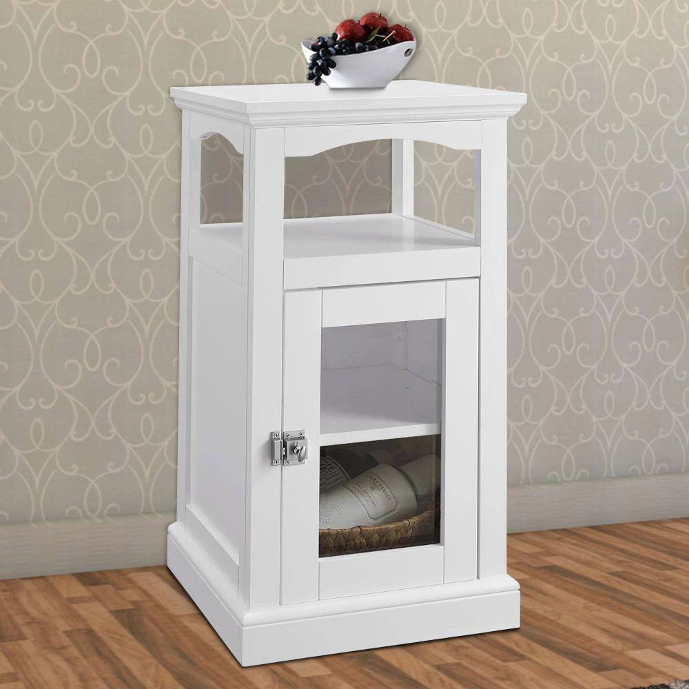 White Wood and Glass Demi Cabinet with Spacious Storage by Benjara 8 White Wood and Glass Demi Cabinet with Spacious Storage by Benjara - Image 8