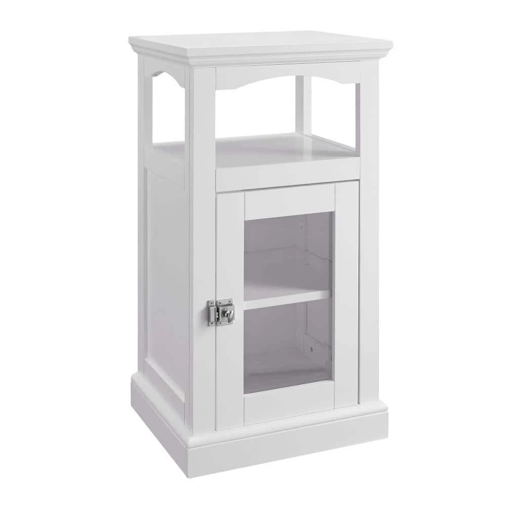 White Wood and Glass Demi Cabinet with Spacious Storage by Benjara 1 White Wood and Glass Demi Cabinet with Spacious Storage by Benjara