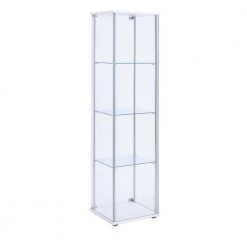63.75 in. H Clear and White Glass and Metal Curio Cabinet with 4-Shelves by Benjara -Cheap Benjara Store white benjara accent cabinets bm206503 31 1000