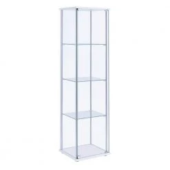 63.75 in. H Clear and White Glass and Metal Curio Cabinet with 4-Shelves by Benjara