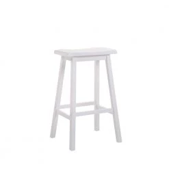 White Wooden Bar Height Stools with Saddle Seat (Set of 2) by Benjara