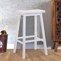 White Wooden Bar Height Stools with Saddle Seat (Set of 2) by Benjara -Cheap Benjara Store white benjara bar stools bm177572 fa 1000