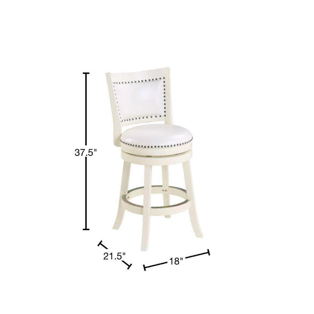 Sabi 37.5 in. White Solid Wood High Back Swivel Counter Stool With Faux Leather by Benjara 3 Sabi 37.5 in. White Solid Wood High Back Swivel Counter Stool With Faux Leather by Benjara - Image 3