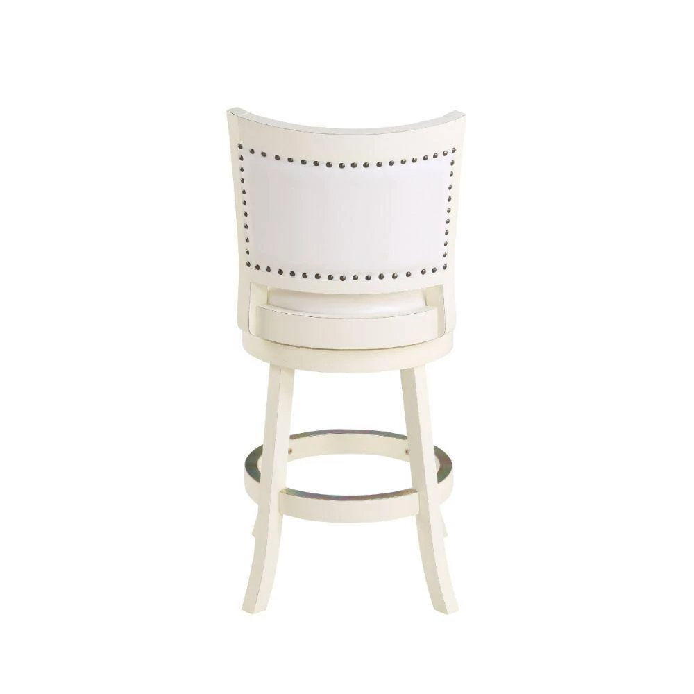 Sabi 37.5 in. White Solid Wood High Back Swivel Counter Stool With Faux Leather by Benjara 5 Sabi 37.5 in. White Solid Wood High Back Swivel Counter Stool With Faux Leather by Benjara - Image 5
