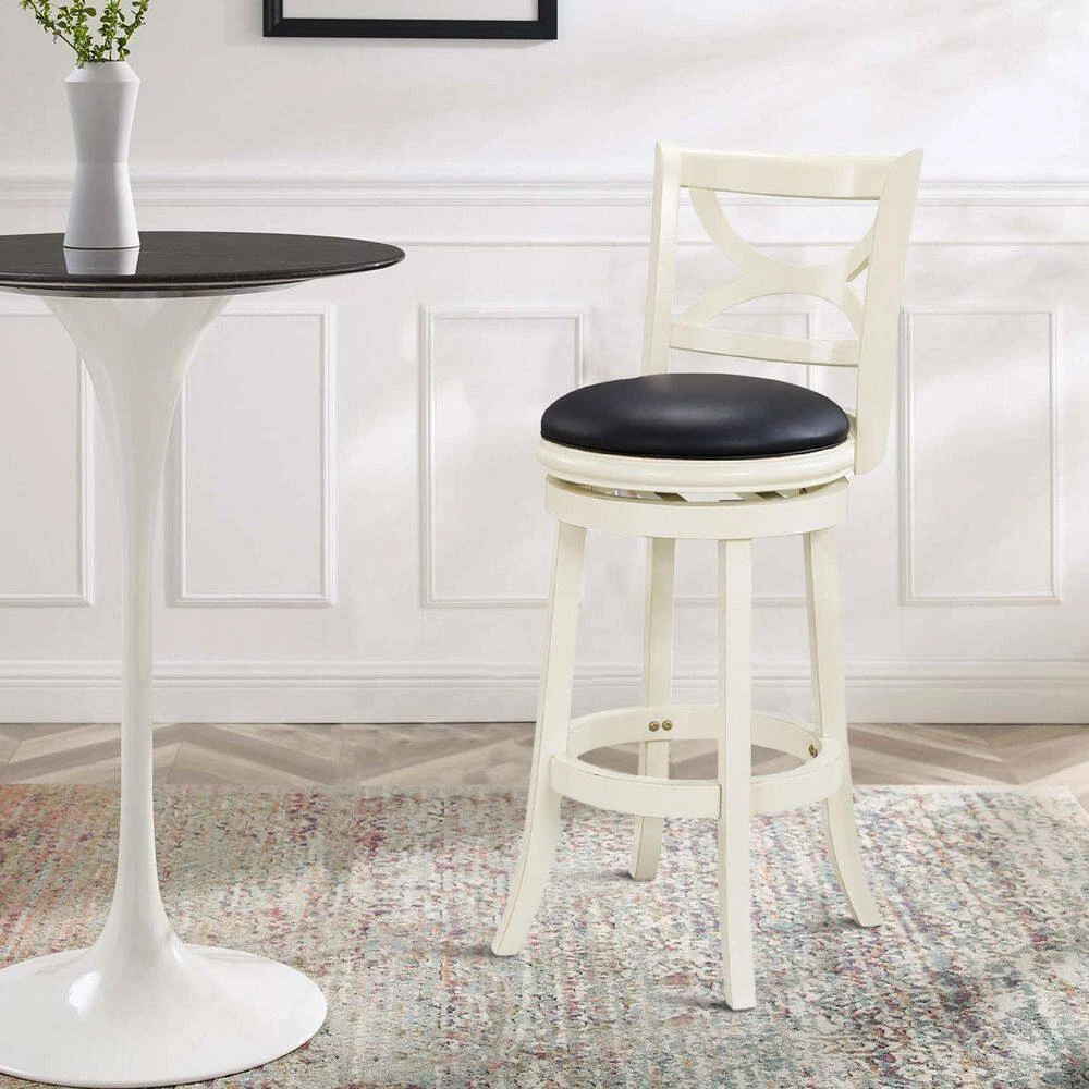 43 in. White Low Back Solid Wood Faux Leather Upholstered Swivel Counter Stool by Benjara 7 43 in. White Low Back Solid Wood Faux Leather Upholstered Swivel Counter Stool by Benjara - Image 7