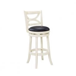43 in. White Low Back Solid Wood Faux Leather Upholstered Swivel Counter Stool by Benjara