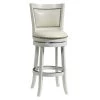 43.5 in. H White Nailhead Trim Round Leatherette Bar Stool with Flared Legs by Benjara