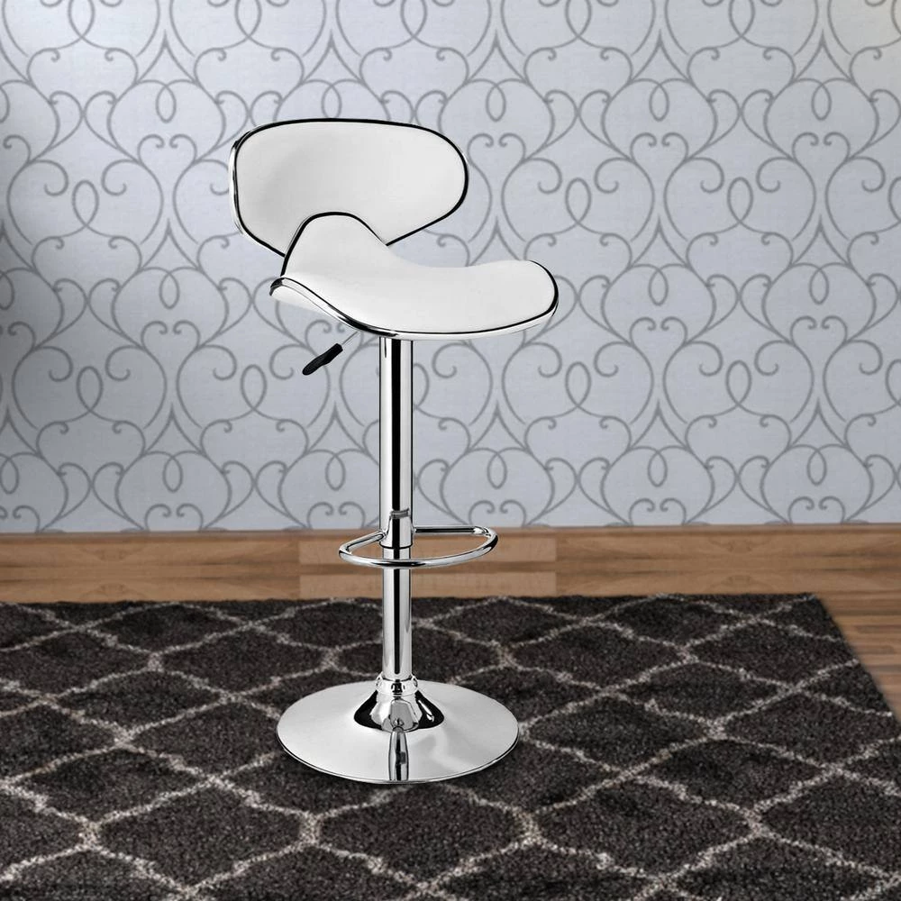 40.75 in. White Low Back Metal Barstool with Adjustable Height by Benjara 2 40.75 in. White Low Back Metal Barstool with Adjustable Height by Benjara - Image 2