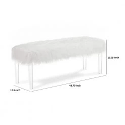 White Faux Fur Bench with Acrylic Clear Legs 16.5 in. L x 48.75 in. W x 19.25 in. H by Benjara -Cheap Benjara Store white benjara bedroom benches bm272063 44 1000
