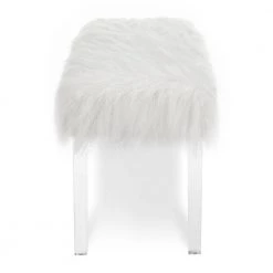 White Faux Fur Bench with Acrylic Clear Legs 16.5 in. L x 48.75 in. W x 19.25 in. H by Benjara -Cheap Benjara Store white benjara bedroom benches bm272063 4f 1000